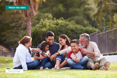 multigenerational family sitting on grass